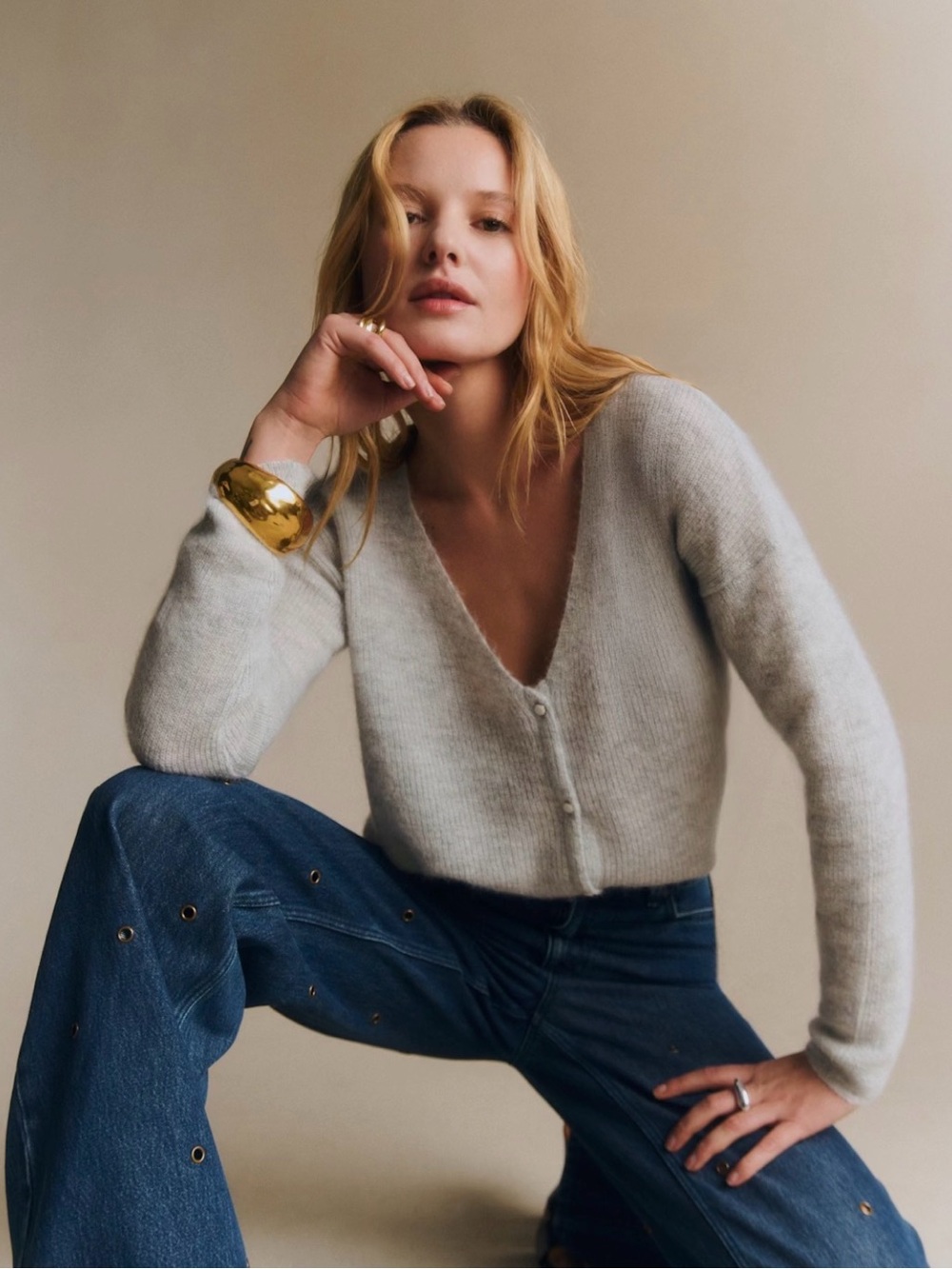 Sezane Barry Cardigan Pearl Grey